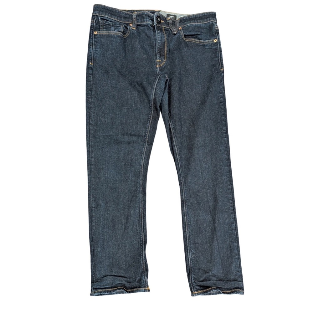 VOLCOM Vorta Slim Straight Jeans Men 34 Dark Wash Indigo Denim Skate Pants Indie